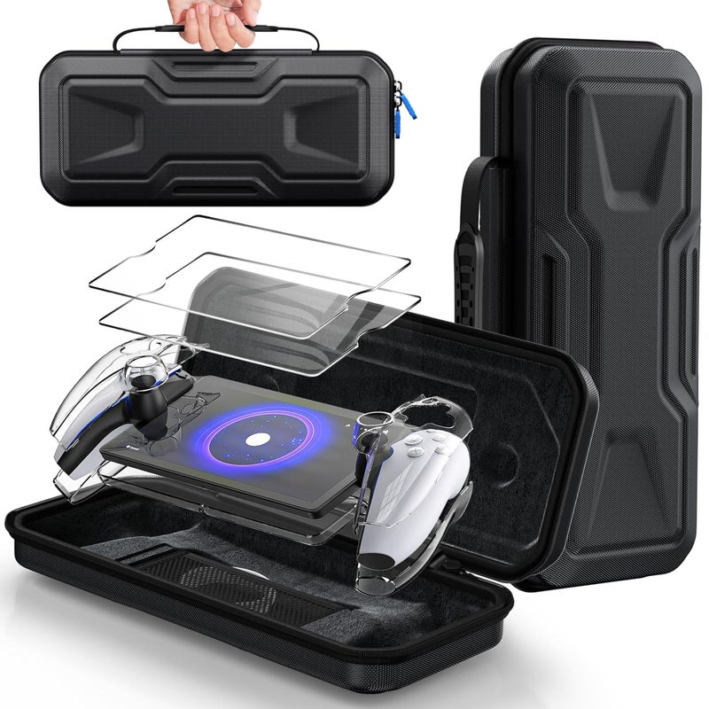 FYOUNG 3 in 1 Accessories Bundle for Playstation Portal, Carrying Case & Hard PC Clear Cover Skins Set with Screen Protector, Protective Shell Portable Travel Handbag for PS5 Portal Remote Player - Image 1